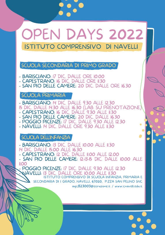 Immagine OPEN DAYS ISTITUTO COMPRENSIVO NAVELLI